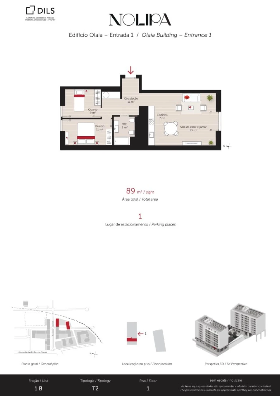 Apartamento T2 para Venda em Lumiar Planta 1