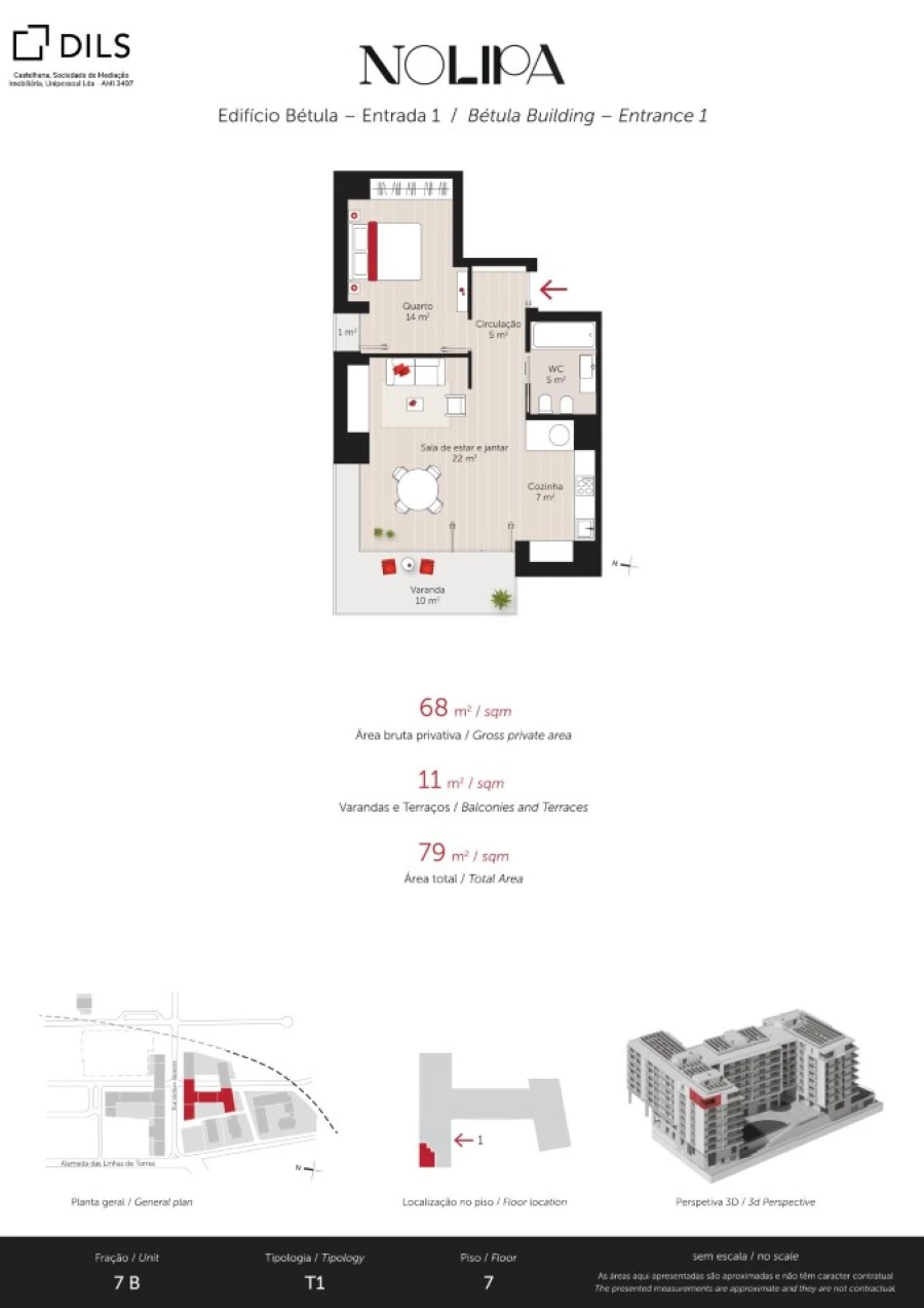 Apartamento T1 para Venda em Lumiar Planta 1