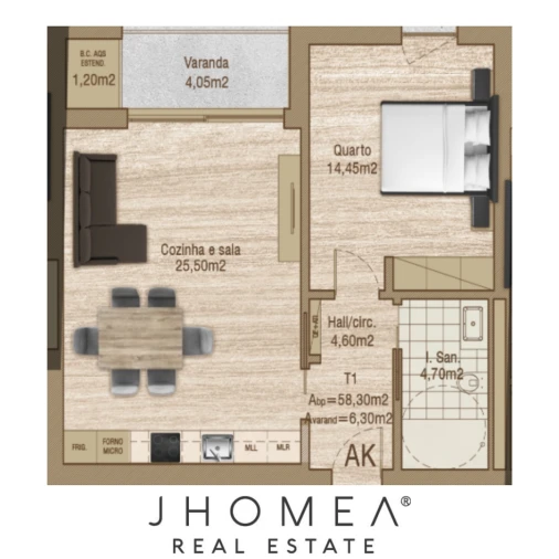 Apartamento T1 para Venda em Glória e Vera Cruz Planta 1