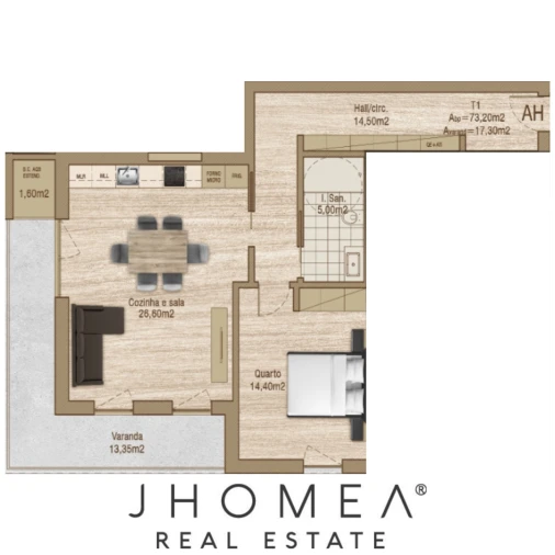 Apartamento T1 para Venda em Glória e Vera Cruz Planta 1