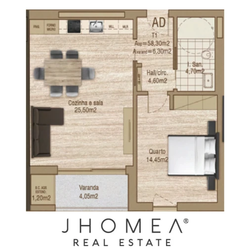 Apartamento T1 para Venda em Glória e Vera Cruz Planta 1
