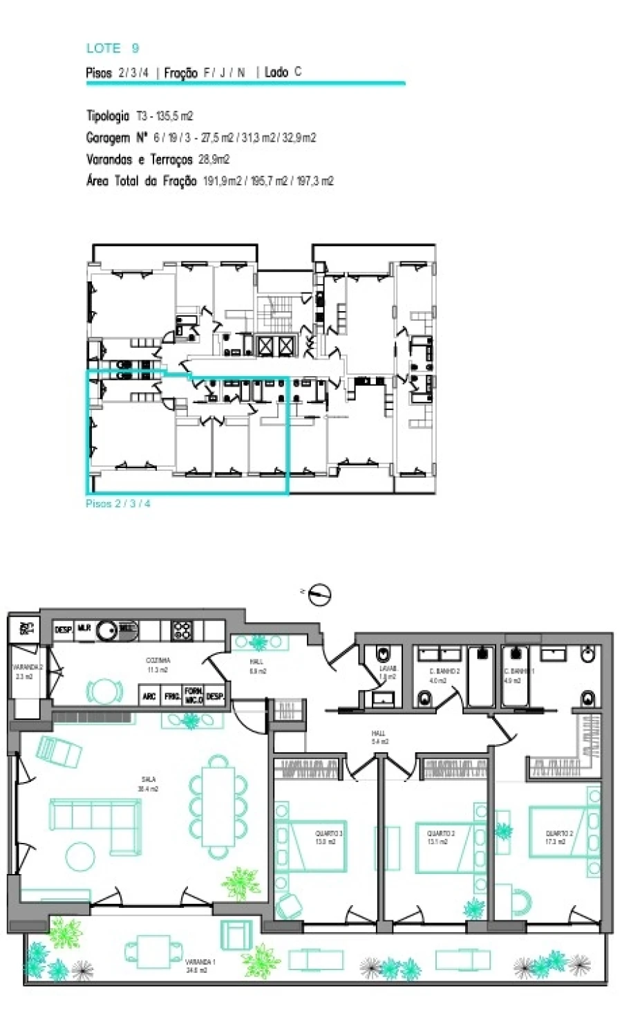 Apartamento T3 para Venda em Carcavelos e Parede Planta 1