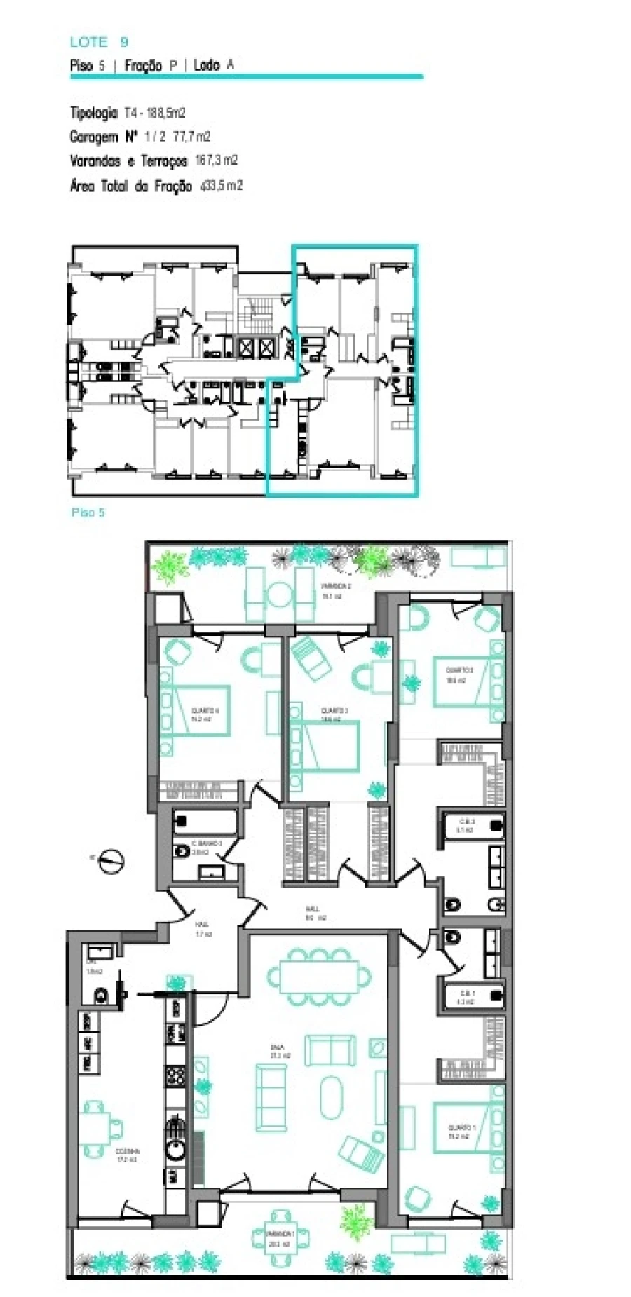Apartamento T4 para Venda em Carcavelos e Parede Planta 1