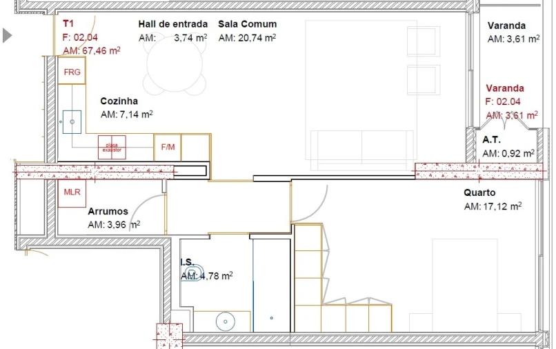 Apartamento T1 para Venda em Ramalde Planta 1
