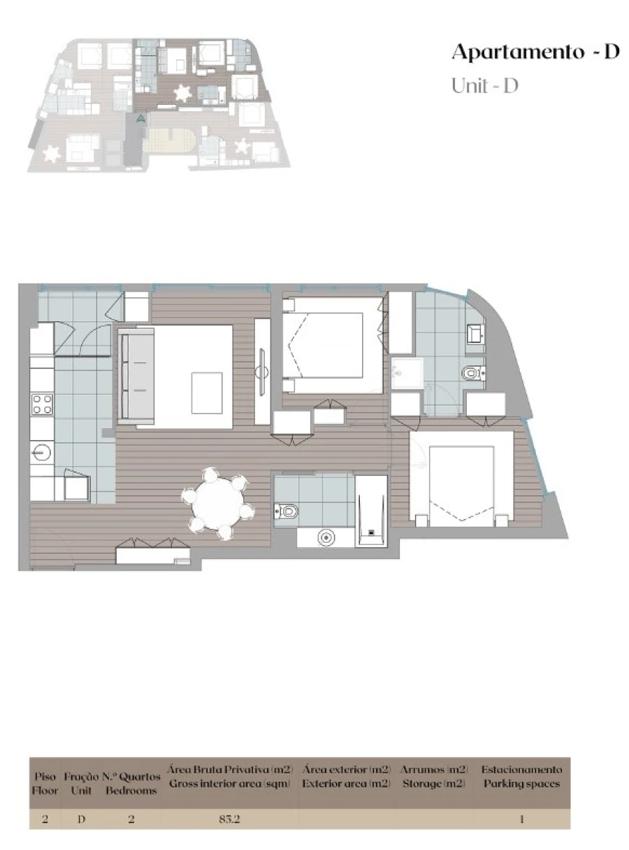 Apartamento T2 para Venda em Mafamude e Vilar do Paraíso Planta 1