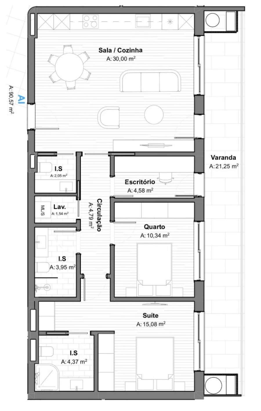 Apartamento T2 para Venda em Armação de Pera Planta 1