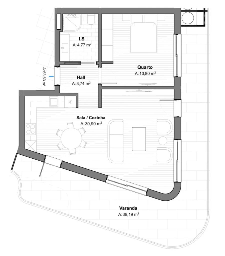 Apartamento T1 para Venda em Armação de Pera Planta 1