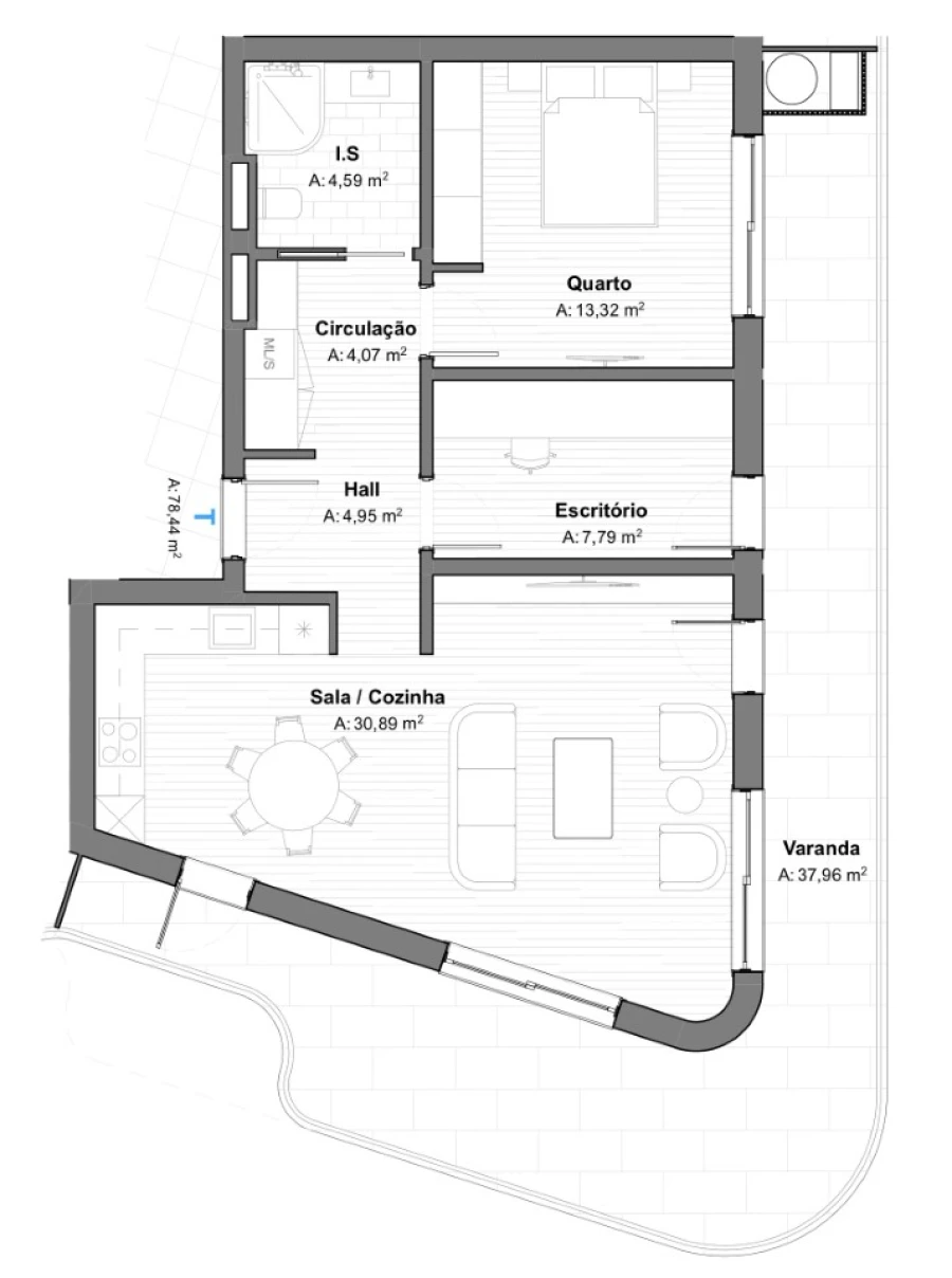 Apartamento T1 para Venda em Armação de Pera Planta 1