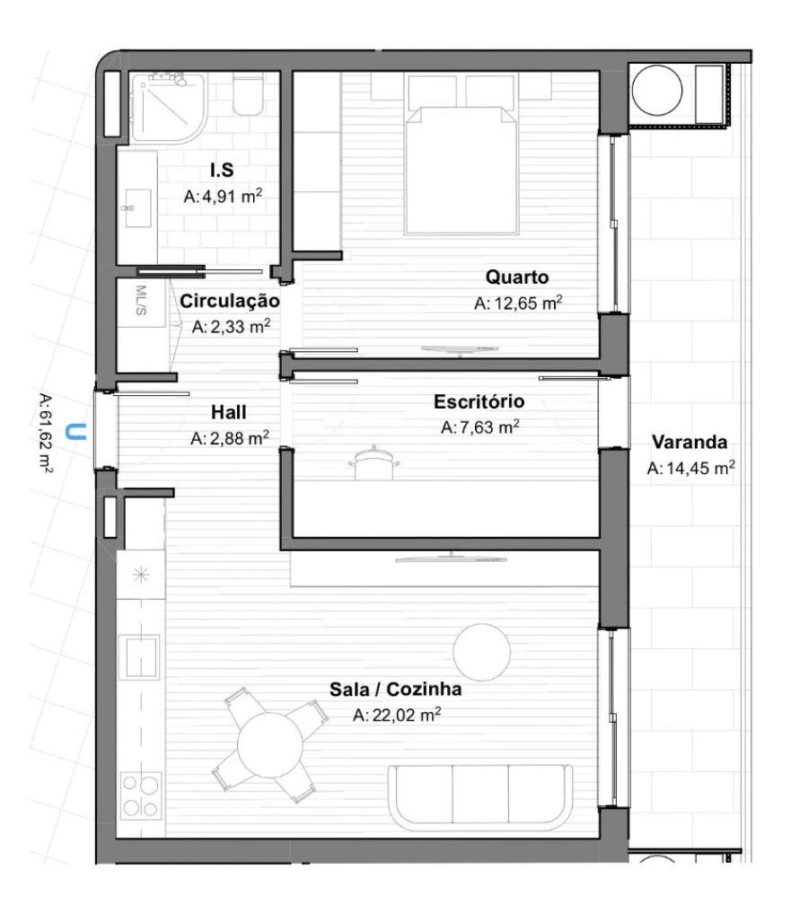Apartamento T1 para Venda em Armação de Pera Planta 1