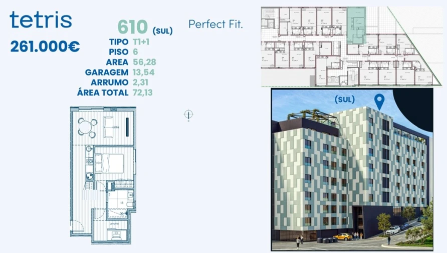 Apartamento T1 para Venda em Mafamude e Vilar do Paraíso Planta 1
