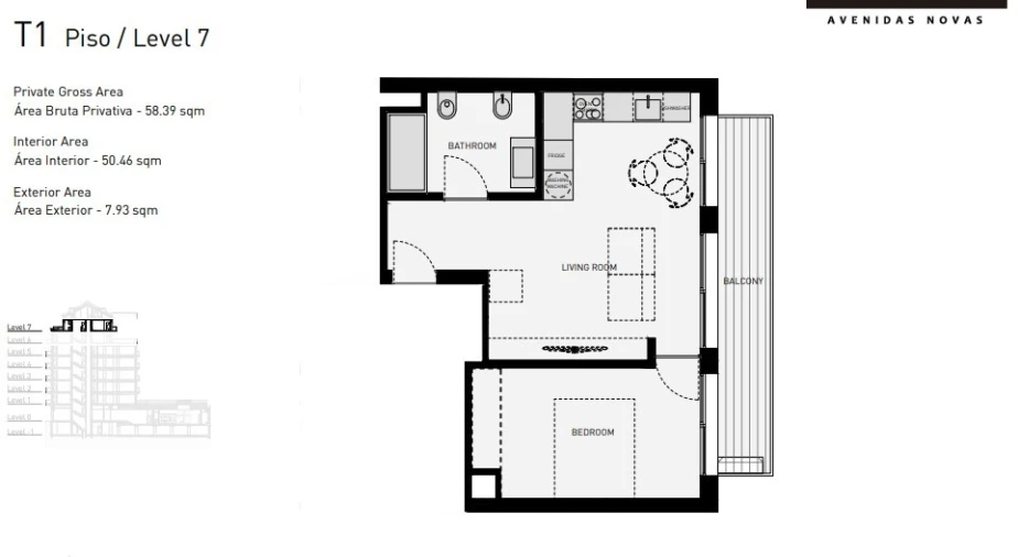 Apartamento T1 para Venda em Avenidas Novas Planta 1