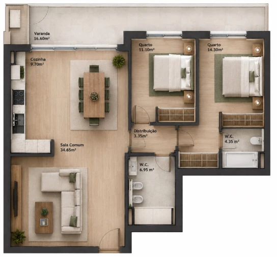 Apartamento T2 para Venda em Baltar Planta 1