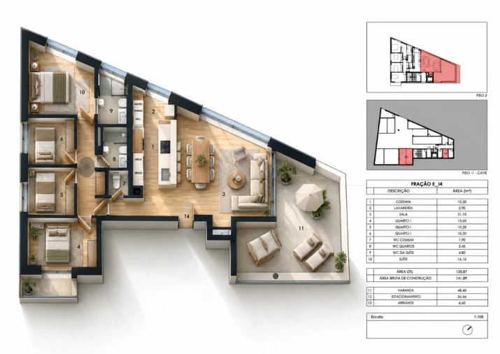 Apartamento T4 para Venda em Gondomar (São Cosme), Valbom e Jovim Planta 1