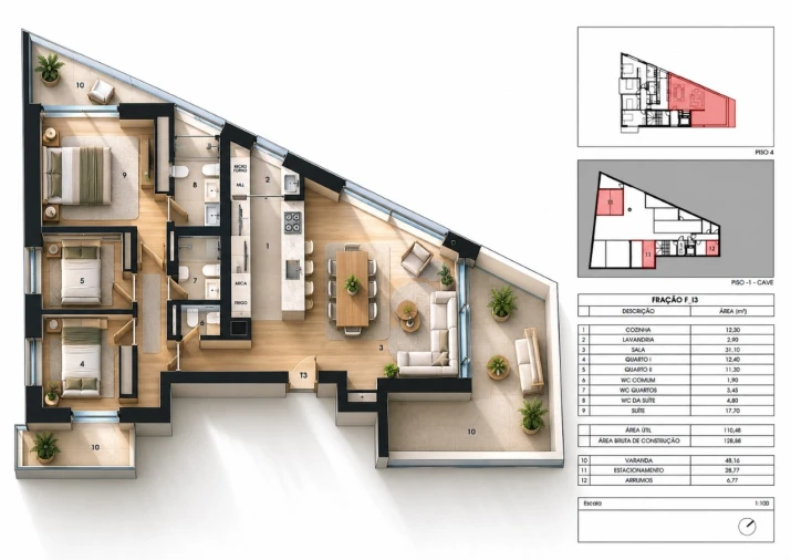 Apartamento T3 para Venda em Gondomar (São Cosme), Valbom e Jovim Planta 1