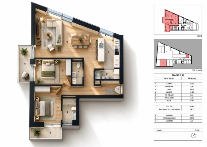 Apartamento T2 para Venda em Gondomar (São Cosme), Valbom e Jovim Planta 1