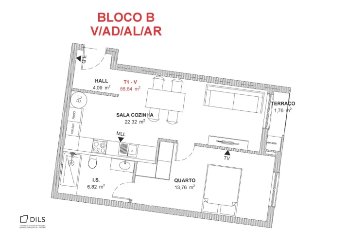 Apartamento T1 para Venda em Cidade da Maia Planta 1