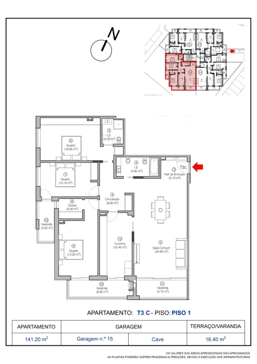 Apartamento T3 para Venda em Tavarede Planta 1