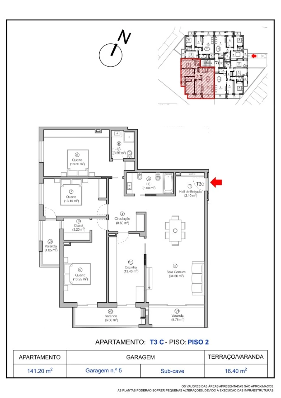 Apartamento T3 para Venda em Tavarede Planta 1