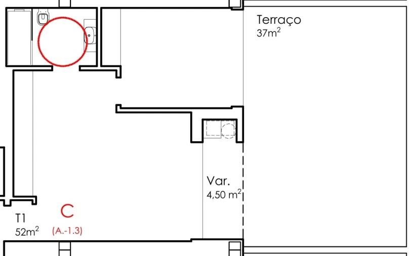 Apartamento T1 para Venda em Fânzeres e São Pedro da Cova Planta 1