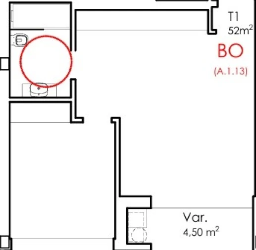 Apartamento T1 para Venda em Fânzeres e São Pedro da Cova Planta 1