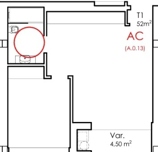 Apartamento T1 para Venda em Fânzeres e São Pedro da Cova Planta 1