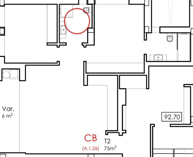 Apartamento T2 para Venda em Fânzeres e São Pedro da Cova Planta 1