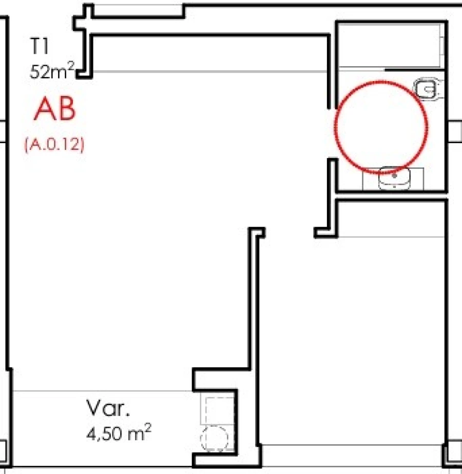 Apartamento T1 para Venda em Fânzeres e São Pedro da Cova Planta 1