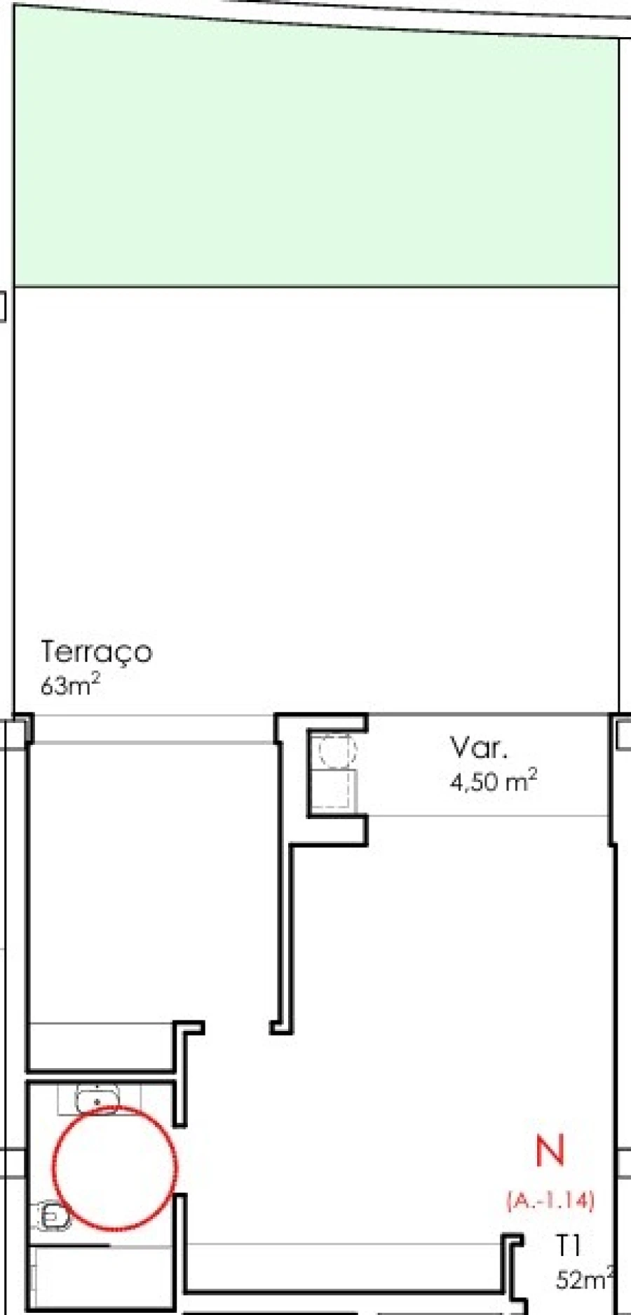 Apartamento T1 para Venda em Fânzeres e São Pedro da Cova Planta 1