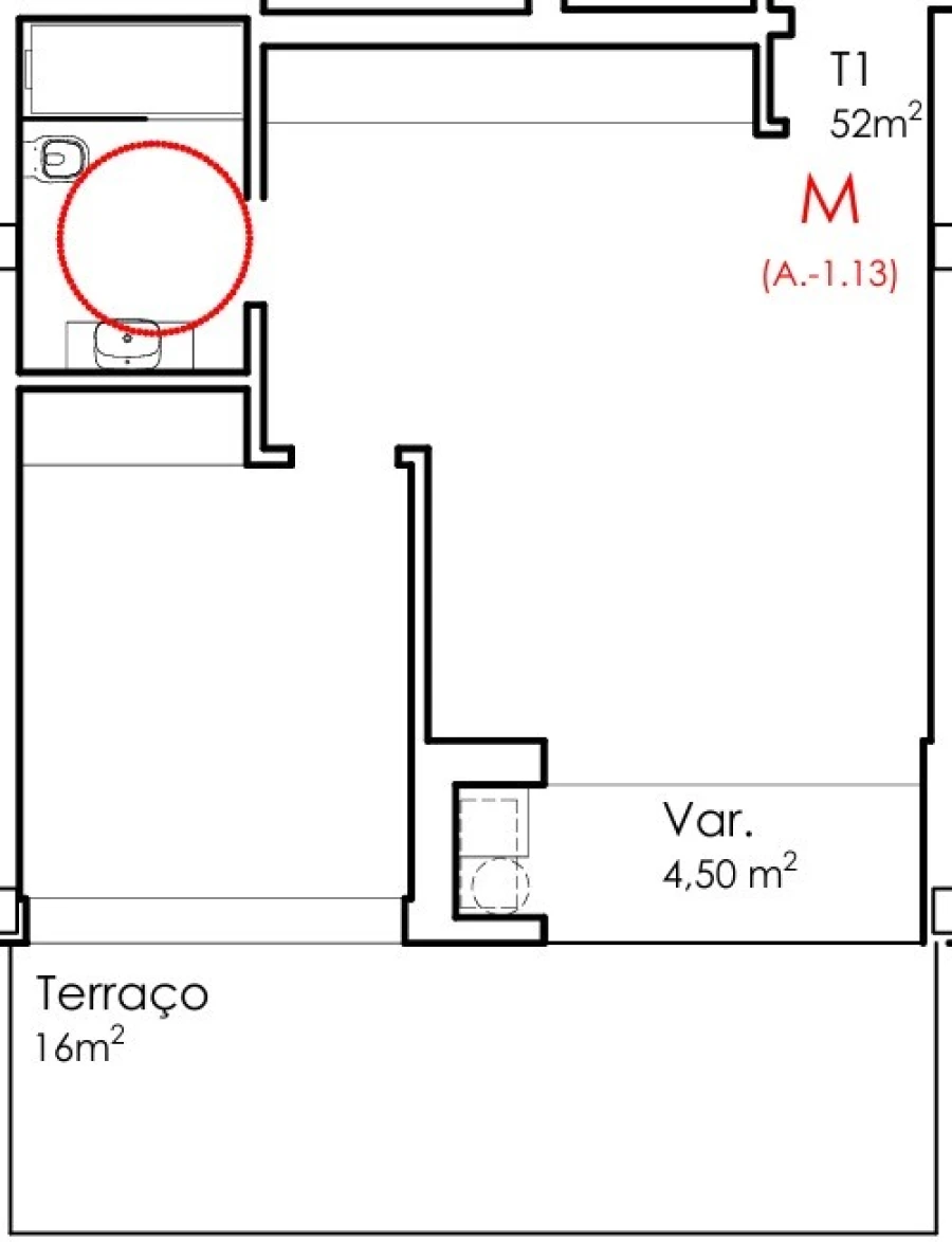 Apartamento T1 para Venda em Fânzeres e São Pedro da Cova Planta 1