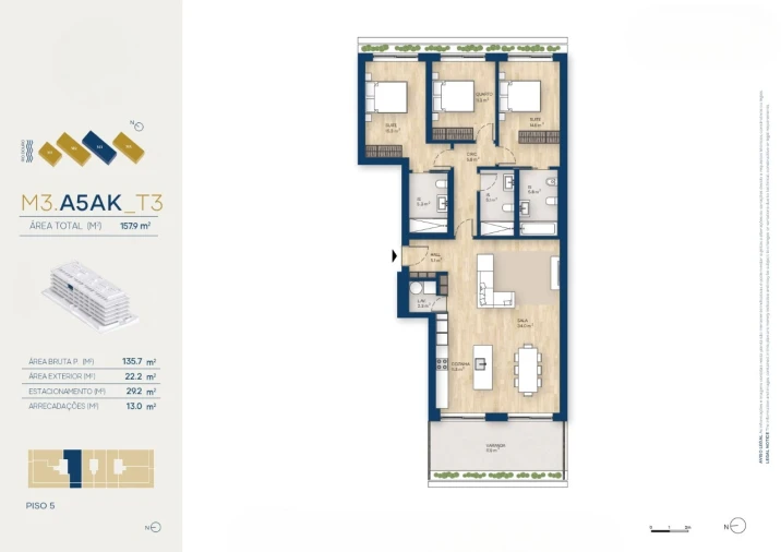 Apartamento T3 para Venda em Canidelo Planta 1