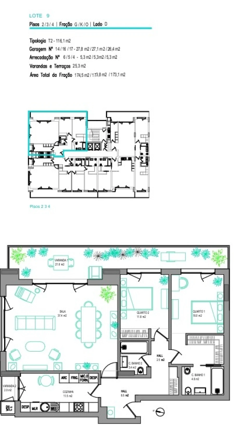 Apartamento T2 para Venda em Carcavelos e Parede Planta 1