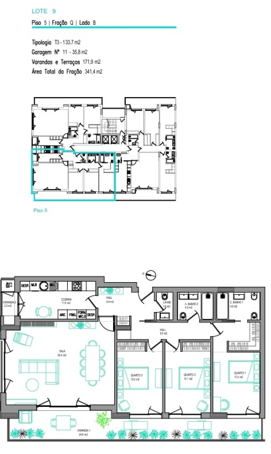 Apartamento T3 para Venda em Carcavelos e Parede Planta 1