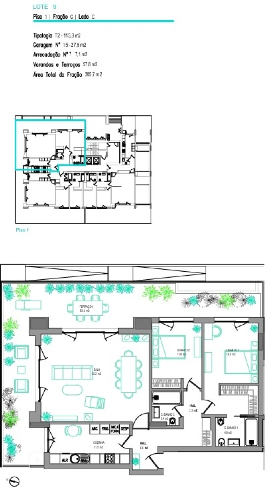 Apartamento T2 para Venda em Carcavelos e Parede Planta 1