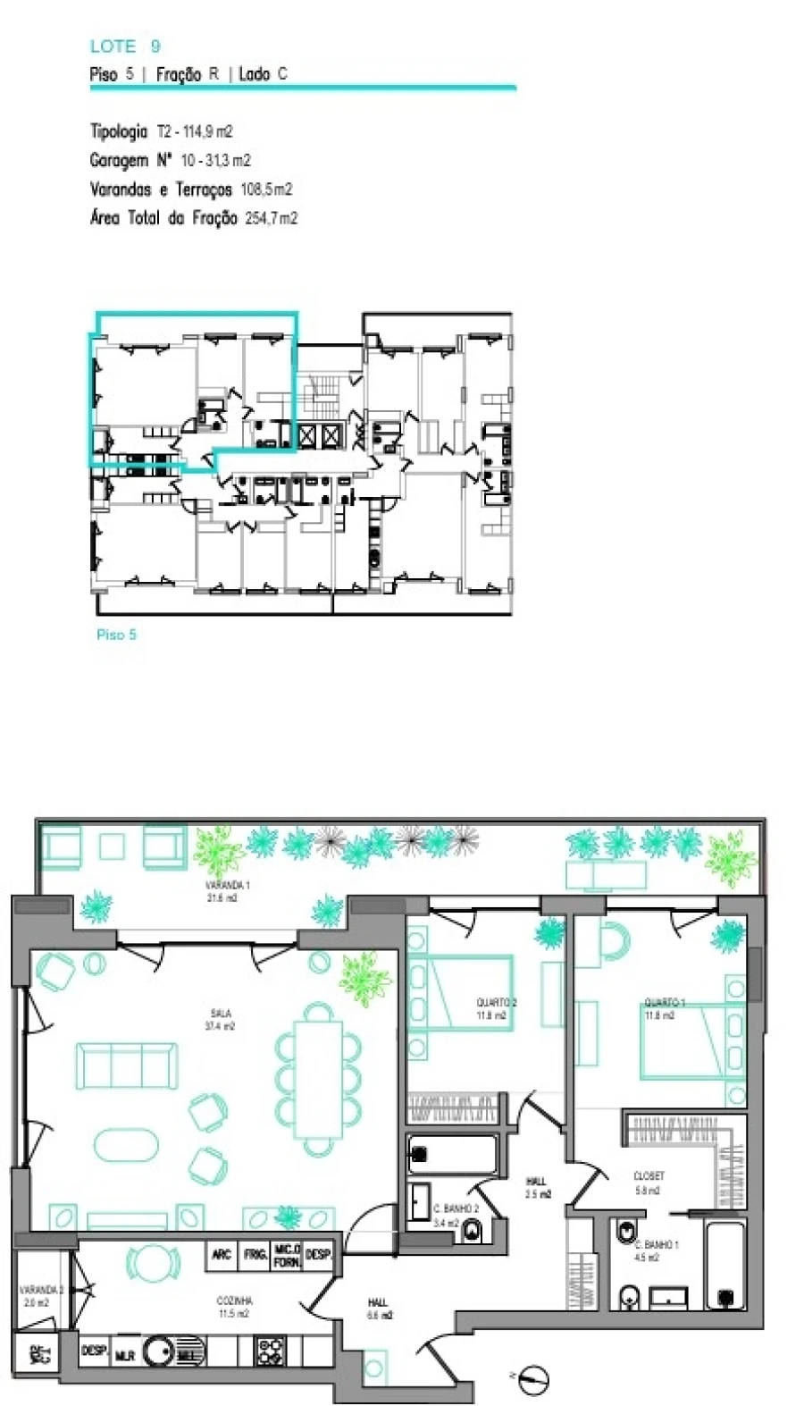 Apartamento T2 para Venda em Carcavelos e Parede Planta 1