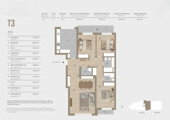 Apartamento T3 para Venda em Montijo e Afonsoeiro Planta 1
