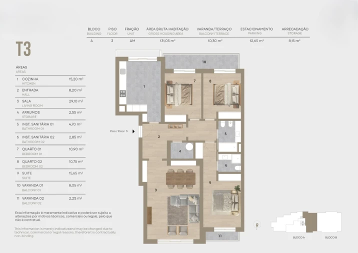 Apartamento T3 para Venda em Montijo e Afonsoeiro Planta 1