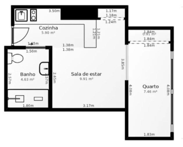 Apartamento T1 para Venda em Sesimbra (Santiago) Planta 1