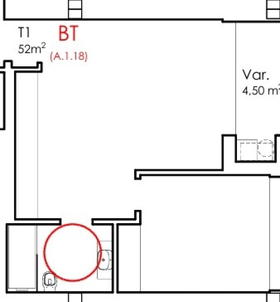 Apartamento T1 para Venda em Fânzeres e São Pedro da Cova Planta 1