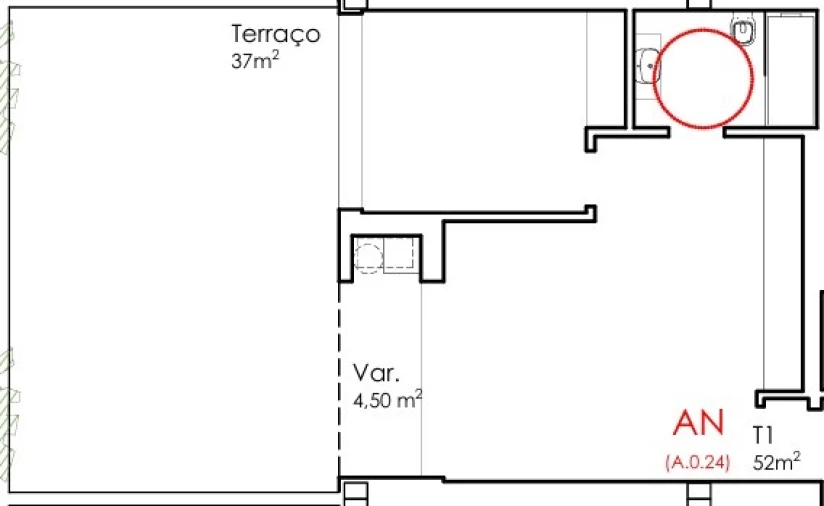 Apartamento T1 para Venda em Fânzeres e São Pedro da Cova Planta 1