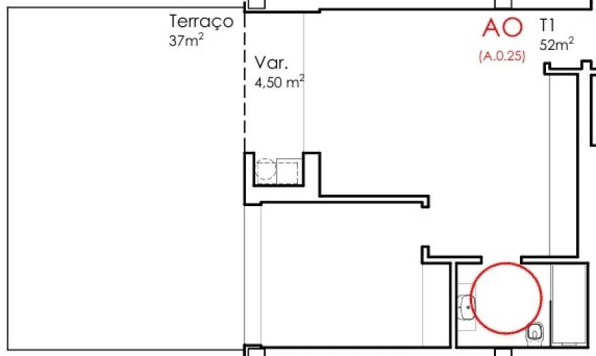 Apartamento T1 para Venda em Fânzeres e São Pedro da Cova Planta 1