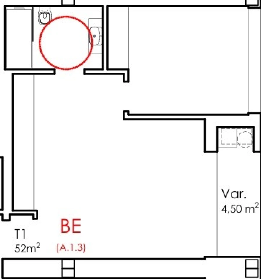 Apartamento T1 para Venda em Fânzeres e São Pedro da Cova Planta 1