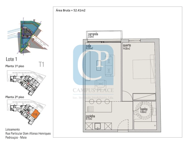 Apartamento T1 para Venda em Pedrouços Planta 1