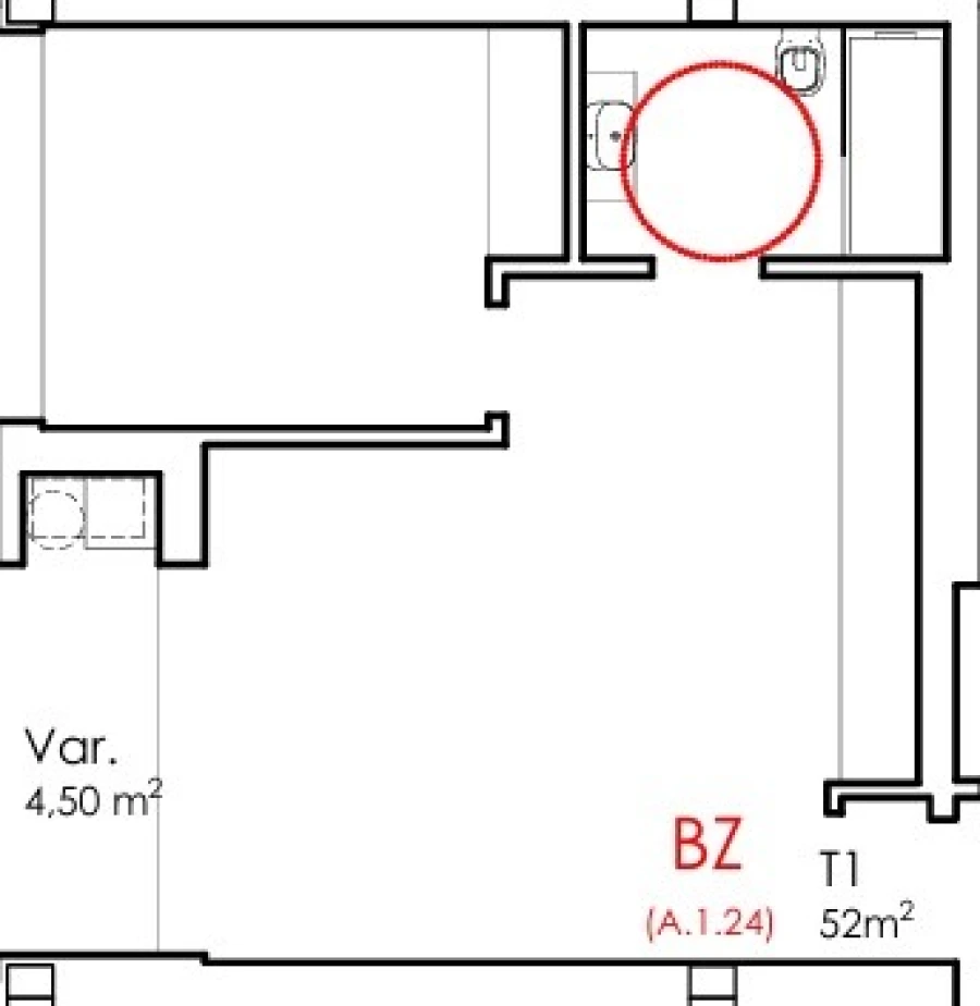 Apartamento T1 para Venda em Fânzeres e São Pedro da Cova Planta 1