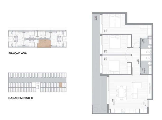 Apartamento T3 para Venda em Fânzeres e São Pedro da Cova Planta 1