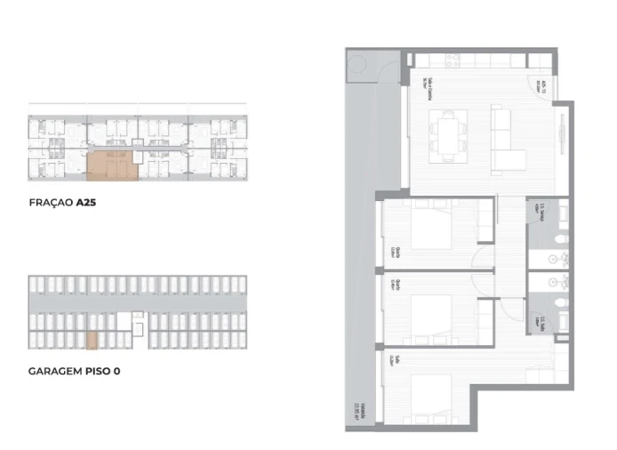Apartamento T3 para Venda em Fânzeres e São Pedro da Cova Planta 1