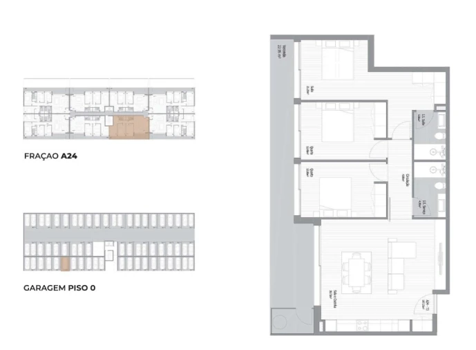 Apartamento T3 para Venda em Fânzeres e São Pedro da Cova Planta 1