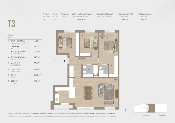 Apartamento T3 para Venda em Montijo e Afonsoeiro Planta 1