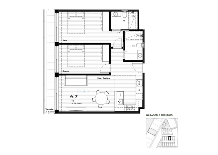 Apartamento T2 para Venda em Santa Marinha e São Pedro da Afurada Planta 1