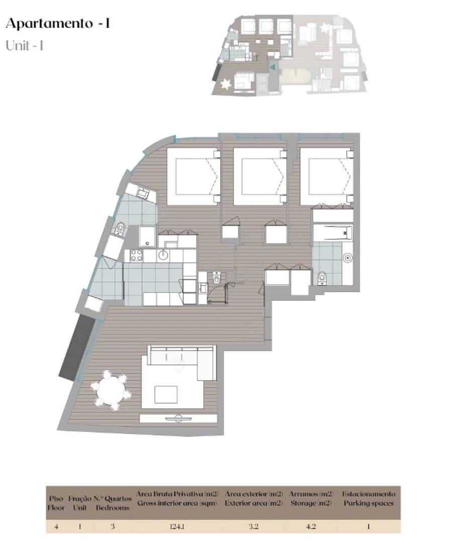Apartamento T3 para Venda em Mafamude e Vilar do Paraíso Planta 1
