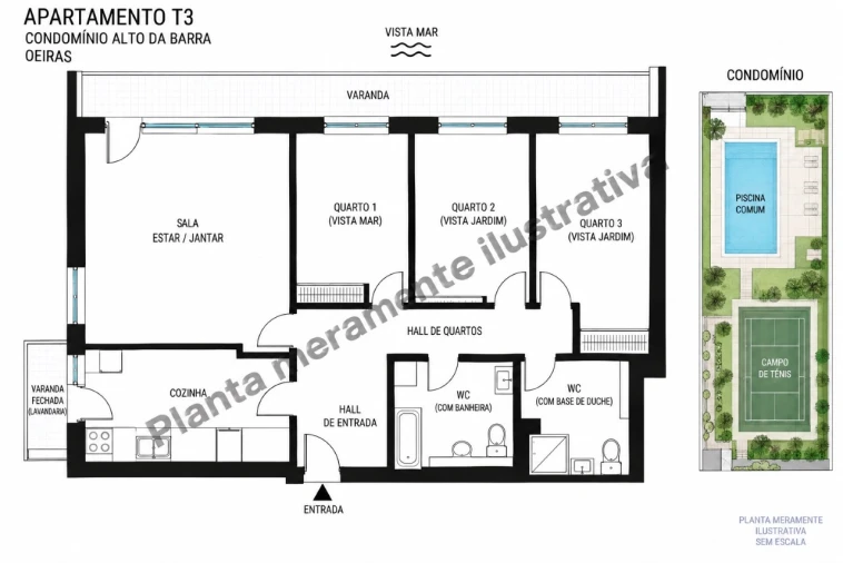 Apartamento T3 para Arrendamento em Oeiras e São Julião da Barra, Paço de Arcos e Caxias Planta 1